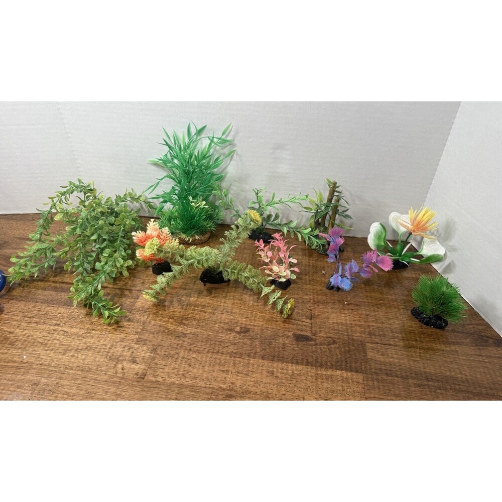 Lot Artificial Aquarium Plastic Plants & Flower Decor, Multicolor, Weighted